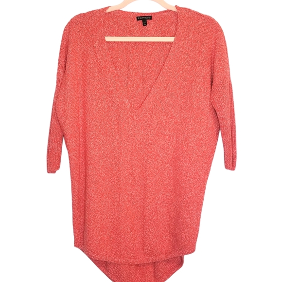 Express Sweaters - Express Coral Cotton Dolman Sleeve V-Neck Sweater